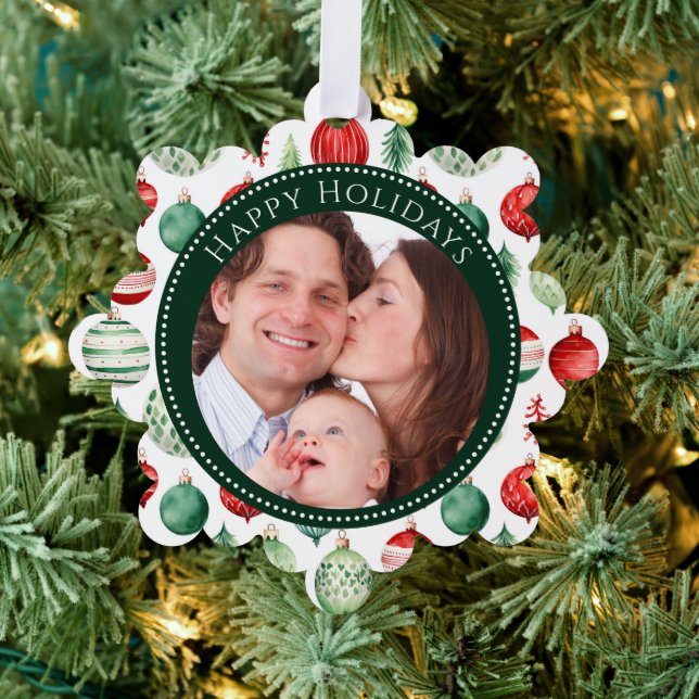 Happy Holidays Festive Family Foto Ornament Karte (Insitu (Baum))