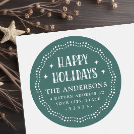 Happy Holidays festive font dot border pine green Runder Aufkleber