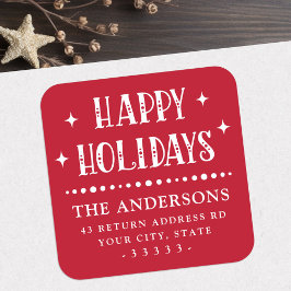 Happy Holidays festive font dot border red Quadratischer Aufkleber