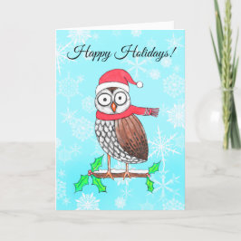 Happy Holidays Festive Owl Weihnachtsmannmütze Feiertagskarte