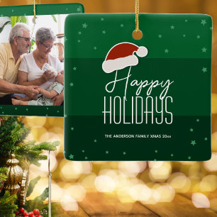 Happy Holidays Festive Typografy Family Foto Keramikornament