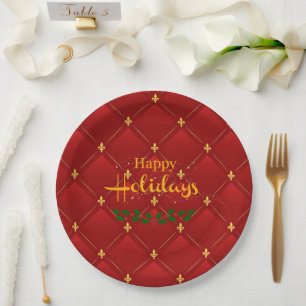 Happy Holidays, festliche Rot und Gold, Pappteller