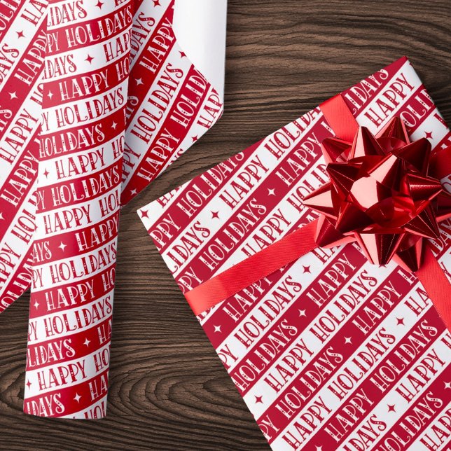 Happy Holidays festlicher Schriftart weiß rot Geschenkpapier (Happy Holidays festive font white red Wrapping Paper)