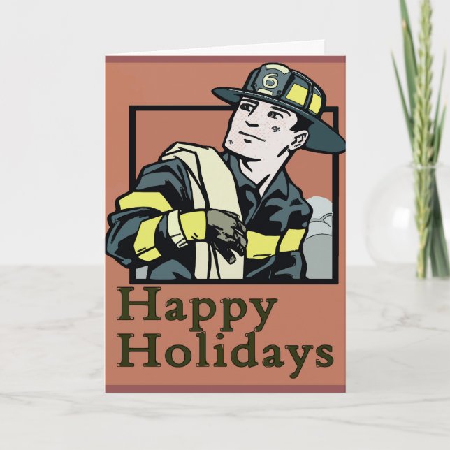 Happy Holidays Fireman Feiertagskarte (Vorderseite)