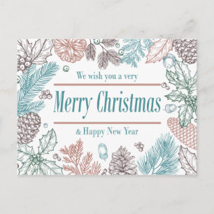 Happy Holidays Floral Foto Holiday Card Feiertagspostkarte