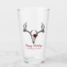 Happy Holidays Floral Rentier Skull Bull Skull