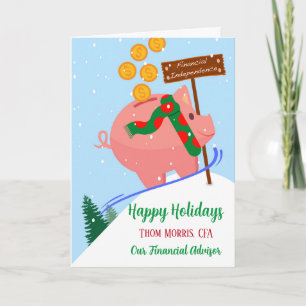 Happy Holidays for Financial Advisor Piggy Bank Karte