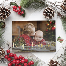 Happy Holidays Foto Card Gold Foil