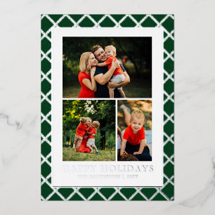 Happy Holidays Foto Collage Green Karo Weihnachten Folien Feiertagskarte