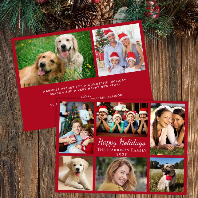 Happy Holidays Foto Collage Rotes Weihnachten (This holiday season, let your family's smiles and heartwarming memories shine on our photo card)