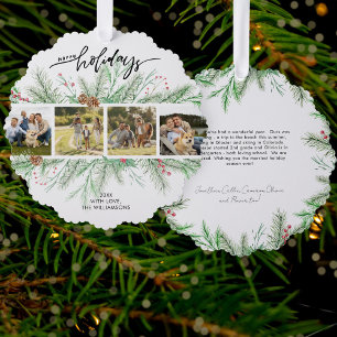 Happy Holidays Foto Collage Weihnachten Botanicals Ornament Karte