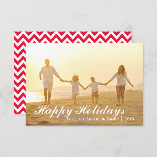 Happy Holidays Foto mit Zickzack Rot - 3x5 Karte (Vorne/Hinten)