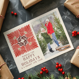 Happy Holidays Foto Modern Bold Red Floral Feiertagspostkarte