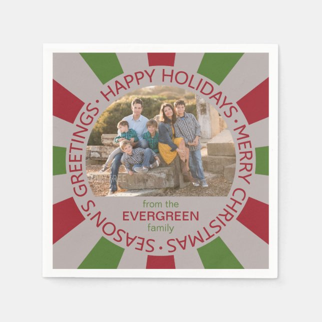 Happy Holidays Foto & Name Papierservietten (Vorderseite)