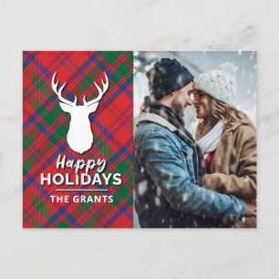 Happy Holidays Foto Red Green Kariert Tartan Feiertagspostkarte