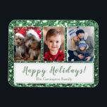 Happy Holidays Foto Weihnachten Magnet<br><div class="desc">Einfach "Happy Holidays" green glitter script magnet. Add your fotos to personalize and make this holiday greeting your own.</div>