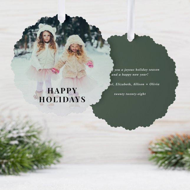 Happy Holidays Foto Weihnachten Ornament Karte (Share the love and warmth of the holiday season with a photo paper ornament card)