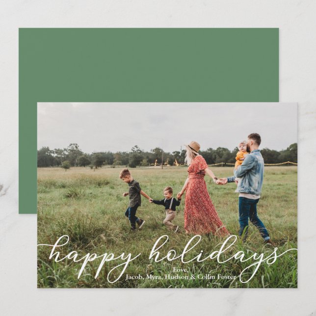 Happy Holidays Fotokarte mit Skript Einladung (Vorne/Hinten)