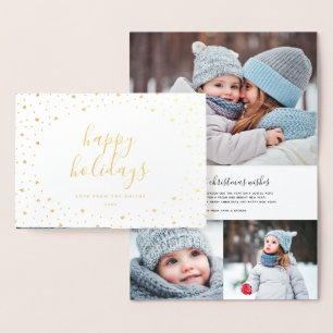 Happy Holidays Fotokarte   Real Gold Foil Stars Folienkarte
