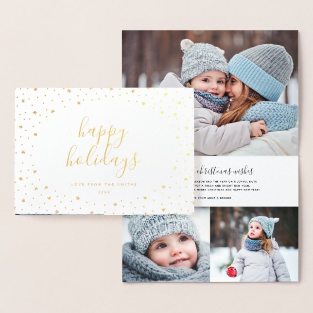 Happy Holidays Fotokarte | Real Gold Foil Stars Folienkarte (Anzeige)