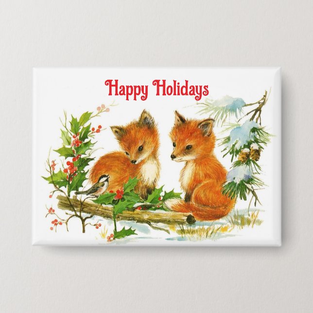 Happy Holidays Foxes Button Button (Vorderseite)