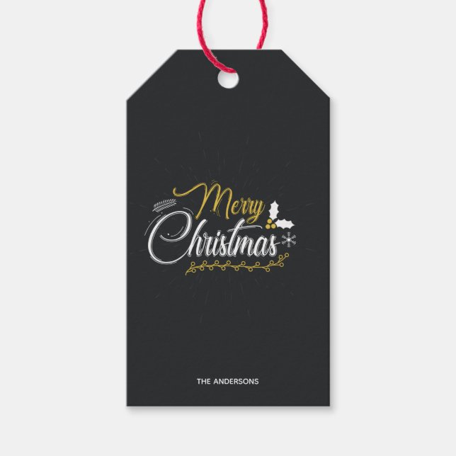 Happy Holidays Frohe Weihnachten Schwarz und Gold Geschenkanhänger (Vorderseite)