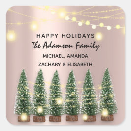 Happy Holidays Frohe Weihnachtsbaum Name Rose Quadratischer Aufkleber
