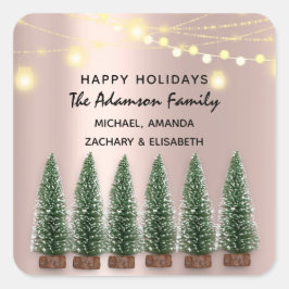 Happy Holidays Frohe Weihnachtsbaum Name Rose Quadratischer Aufkleber
