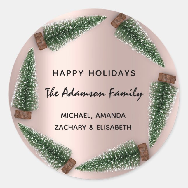 Happy Holidays Frohe Weihnachtsbaum Name Rose Runder Aufkleber (Vorderseite)