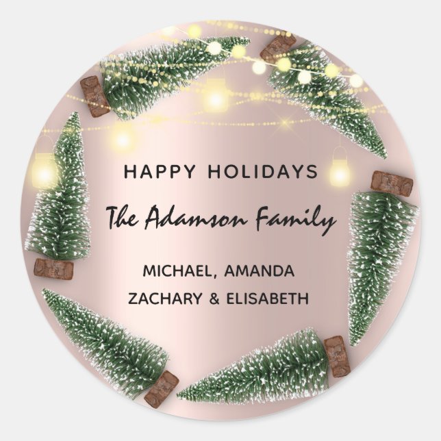 Happy Holidays Frohe Weihnachtsbaum Name Rose Runder Aufkleber (Vorderseite)