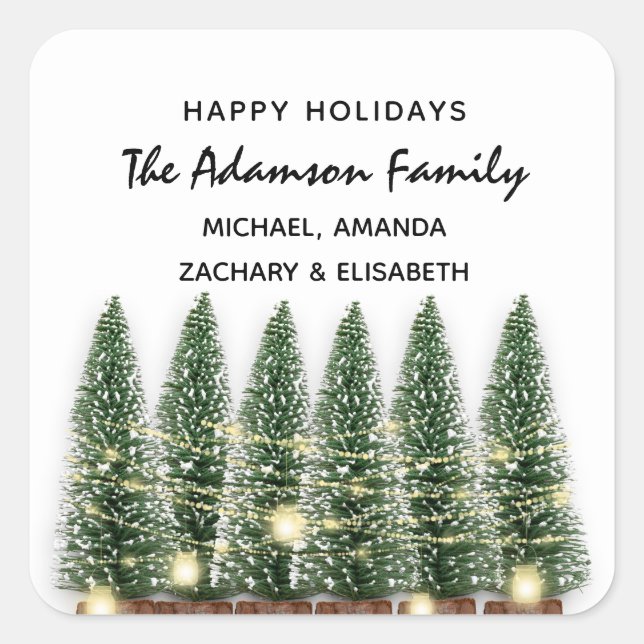 Happy Holidays Frohe Weihnachtsbaum Name Weiß Quadratischer Aufkleber (Vorderseite)