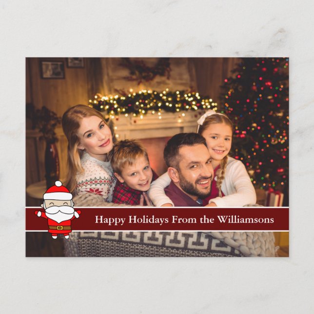 Happy Holidays Full Card Foto und Niedlicher Santa Postkarte (Vorderseite)