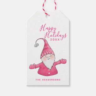 Happy Holidays Fun Gnome Modern Pink Weihnachten Geschenkanhänger