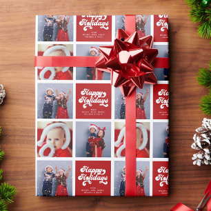 Happy Holidays Fun Simple Retro Typografy Foto Geschenkpapier