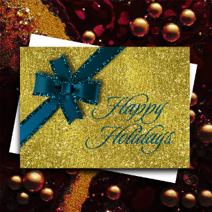 Happy Holidays Funkelnd Gold w Aquamarin Glittery Feiertagskarte