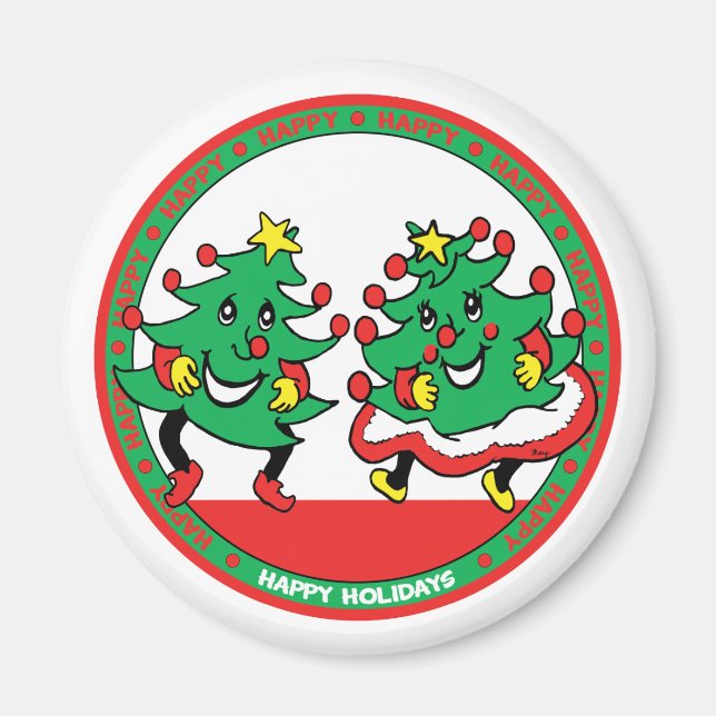 Happy Holidays Funny Dancing Weihnachtsbaumen Magnet (Vorne)