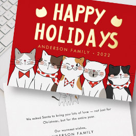 Happy Holidays Funny Niedlich Cats Caroling Folien Feiertagskarte