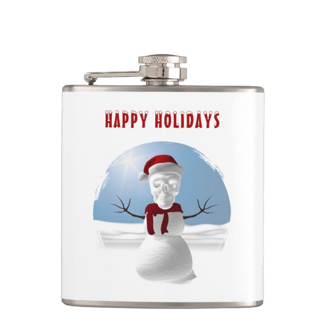 Happy Holidays. Funny skull-head snowman Flachmann (Vorderseite)