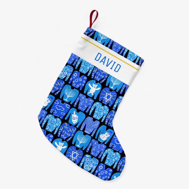 HAPPY HOLIDAYS Funny Ugly Hannukah Sweaters CUSTOM Kleiner Weihnachtsstrumpf (Vorderansicht (hängend))