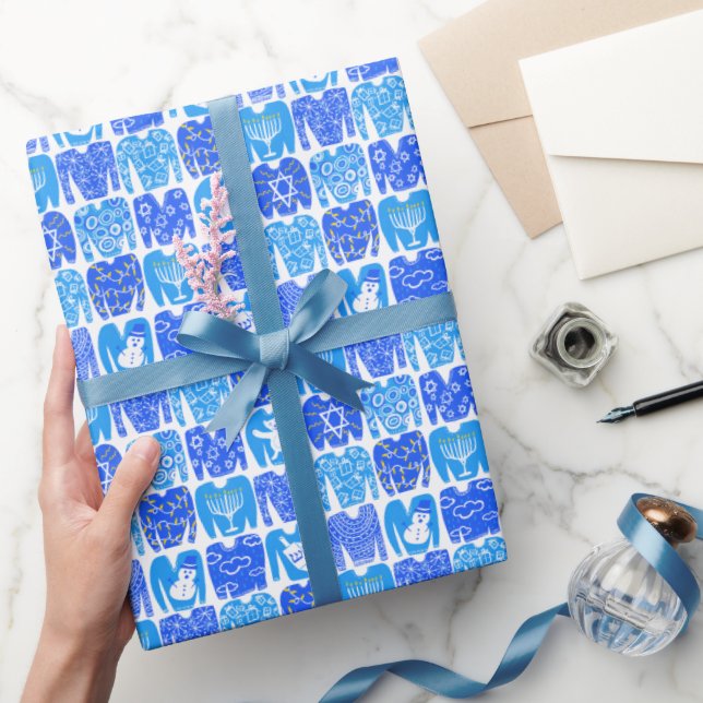 HAPPY HOLIDAYS Funny Ugly Hanukkah Sweaters Geschenkpapier (Schenken)