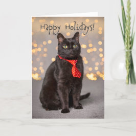 Happy Holidays für alle Niedlichen Black Cat Feiertagskarte