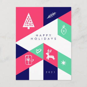HAPPY HOLIDAYS Geometric Christmas Postcard Postkarte