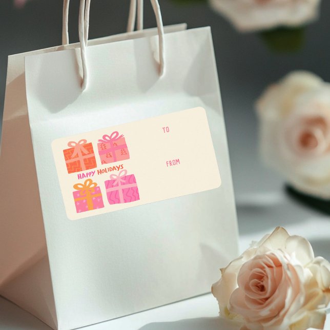 HAPPY HOLIDAYS GIBT Bows Weihnachten Adressaufkleber (HAPPY HOLIDAYS Gifts Bows Christmas CUSTOM TO FROM Label Sticker
)