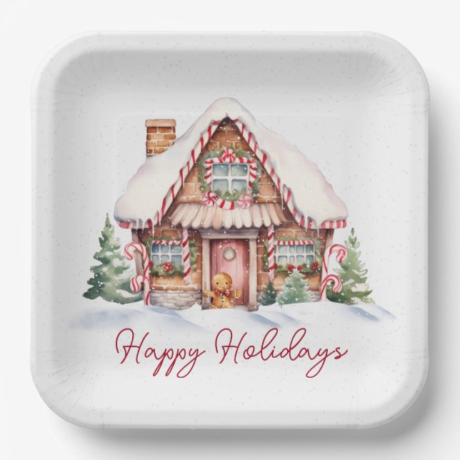 Happy Holidays Gingerbread House Pappteller (Vorderseite)