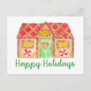 Happy Holidays Gingerbread house Postkarte
