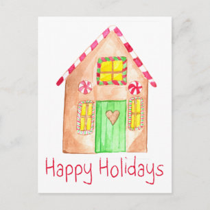 Happy Holidays Gingerbread house Postkarte