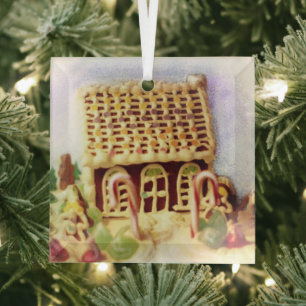 Happy Holidays Gingerbread House Square Ornament Aus Glas