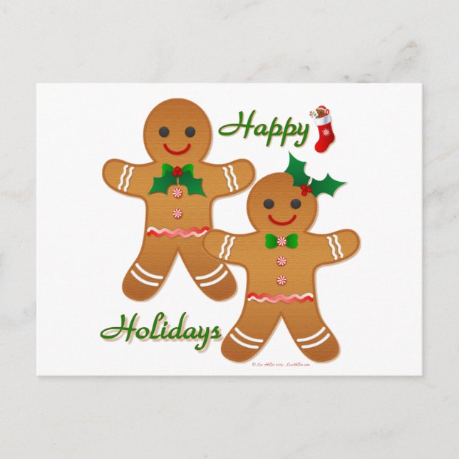 Happy Holidays Gingerbread Man Boy Girl Feiertagspostkarte (Vorderseite)