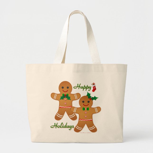 Happy Holidays Gingerbread Man Boy Girl Jumbo Stoffbeutel (Vorne)