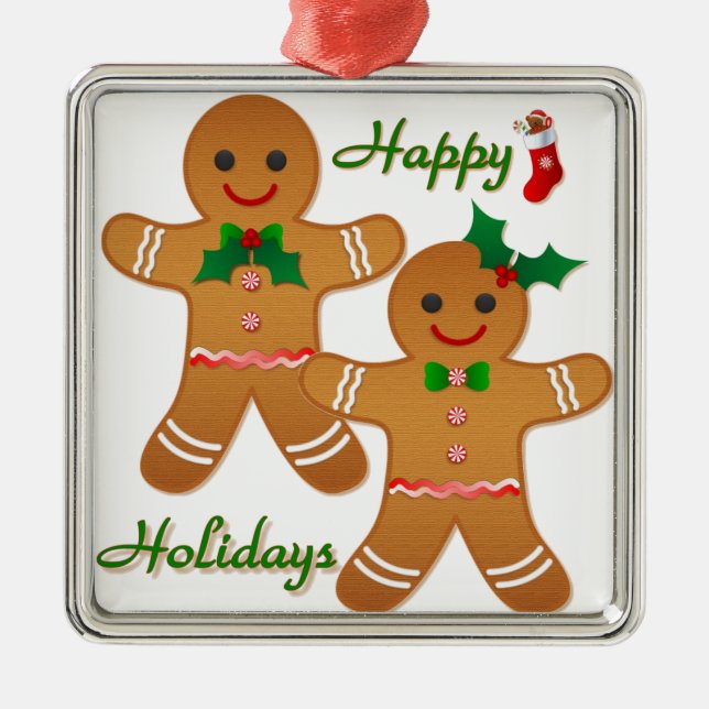 Happy Holidays Gingerbread Man Boy Girl Ornament Aus Metall (Vorne)